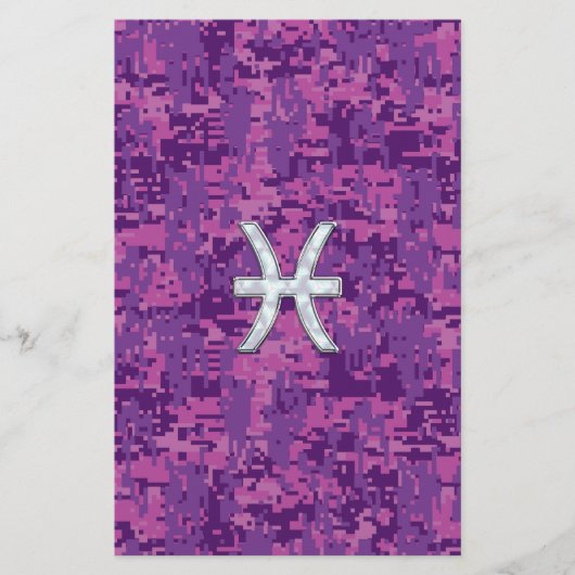 Pisces Zodiac on Fuchsia Pink Digital Camouflage Briefpapier (Voorkant)