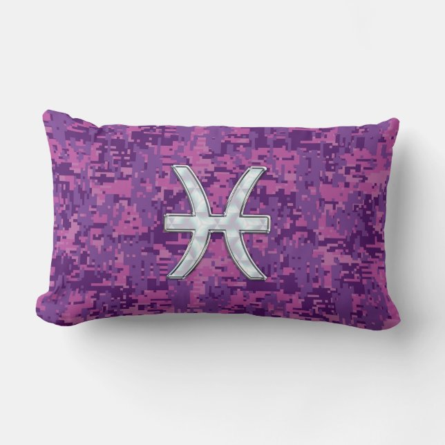 Pisces Zodiac on Fuchsia Pink Digital Camouflage Kussen (Voorkant)