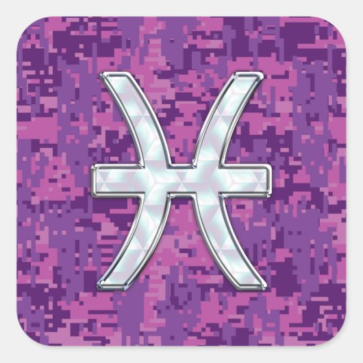 Pisces Zodiac on Fuchsia Pink Digital Camouflage Vierkante Sticker (Voorkant)
