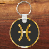 Pisces Zodiac Sign, Black & Gold Sleutelhanger (Voorkant)