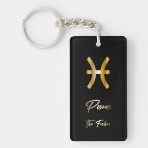 Pisces Zodiac Sign, Black & Gold Sleutelhanger