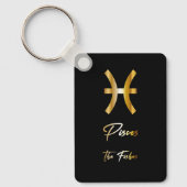 Pisces Zodiac Sign, Black & Gold Sleutelhanger (Voorkant)