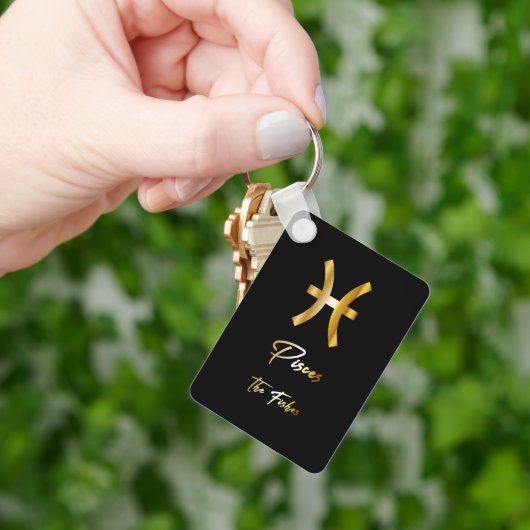 Pisces Zodiac Sign, Black & Gold Sleutelhanger (Hand)