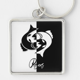 Pisces Zodiac Sign, Black & White Sleutelhanger