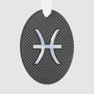 Pisces Zodiac Sign in Carbon Fibre Style Ornament