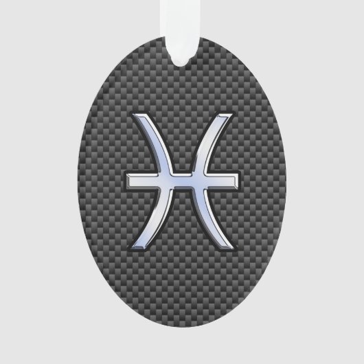 Pisces Zodiac Sign in Carbon Fibre Style Ornament (voorkant)