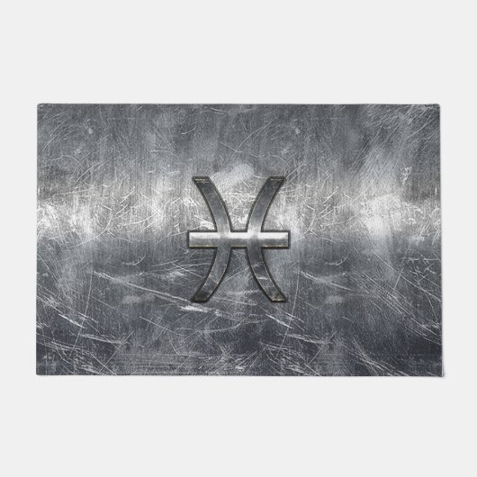Pisces Zodiac Sign in Grunge Silver Steel Style Deurmat (Voorkant)