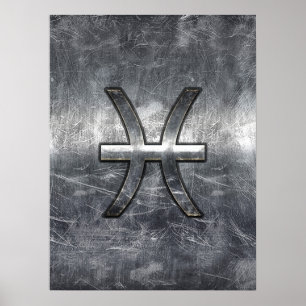 Pisces Zodiac Sign in grunge steel style decor Poster