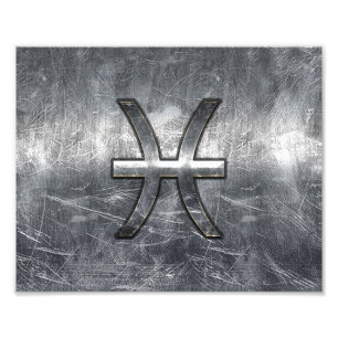 Pisces Zodiac Sign in grunge steel style print Foto Afdruk