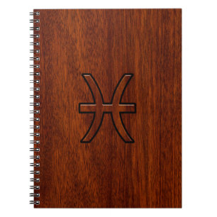 Pisces Zodiac Sign in Mahogany wood grain style Notitieboek