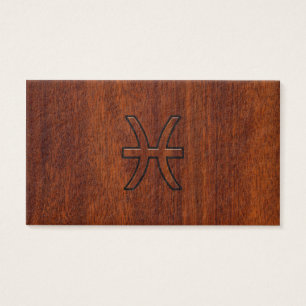 Pisces Zodiac Sign in Mahogany wood grain style Visitekaartjes