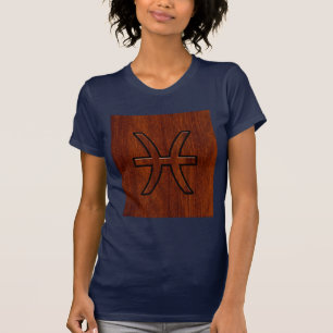Pisces Zodiac Sign in Mahogany wood style T-shirt