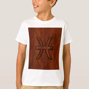 Pisces Zodiac Sign in Mahogany wood style T-shirt