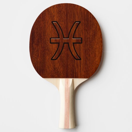 Pisces Zodiac Sign in Mahogany Wood Style Tafeltennisbatje (Voorkant)