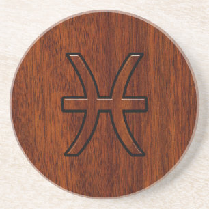 Pisces Zodiac Sign in Mahogany wood style Zandsteen Onderzetter