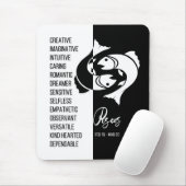 Pisces Zodiac Sign Mousepad, Black & White Muismat (Met muis)