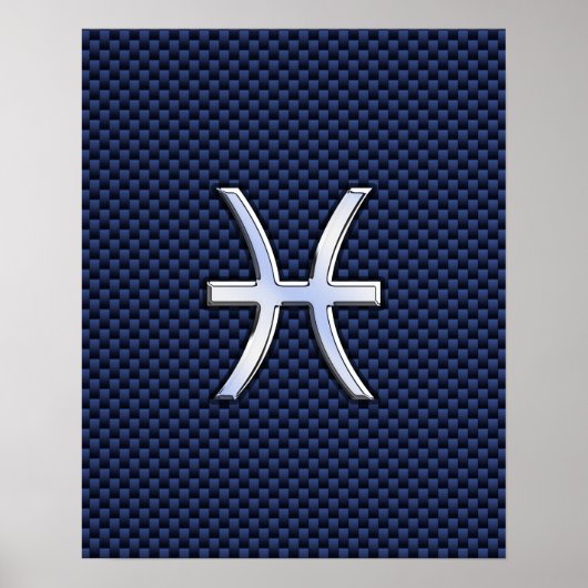 Pisces Zodiac Sign on Blue Carbon Fiber Print (Voorkant)