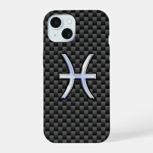 Pisces Zodiac Sign on Carbon Fiber Print iPhone 15 Hoesje