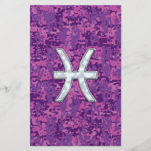 Pisces Zodiac Sign on Fuchsia Digital Camo Briefpapier