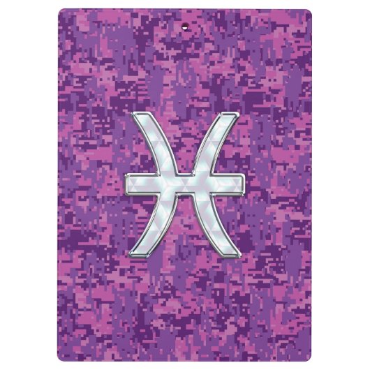 Pisces Zodiac Sign on Fuchsia Digital Camo Klembord (Achterkant)