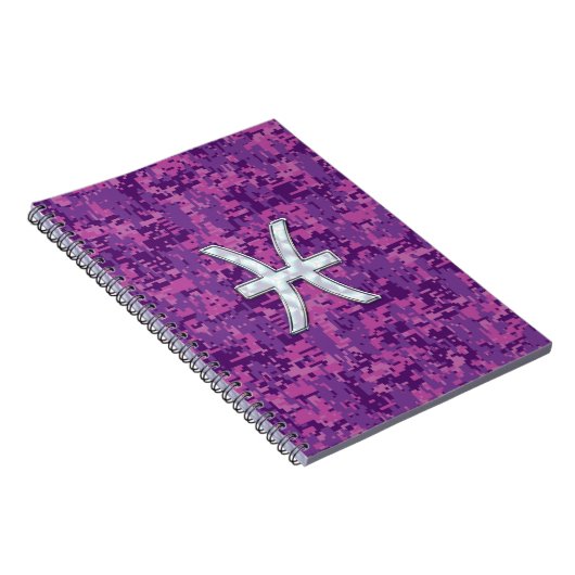 Pisces Zodiac Sign on Fuchsia Digital Camo Notitieboek (Rechterzijde)