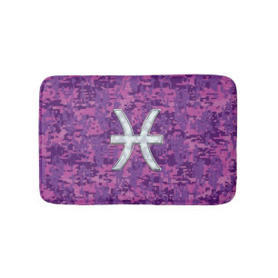 Pisces Zodiac Sign on Fuchsia Pink Digital Camo Badmat