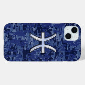 Pisces Zodiac Sign on Navy Blue Digital Camo Case-Mate iPhone Case (Achterkant (horizontaal))