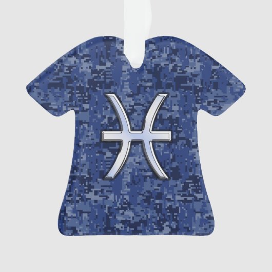 Pisces Zodiac Sign on Navy Blue Digital Camouflage Ornament (voorkant)