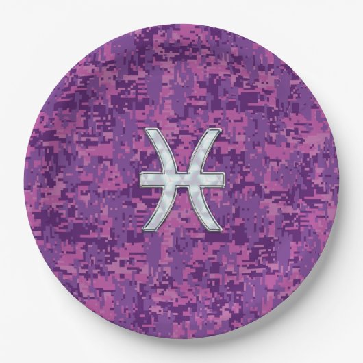 Pisces Zodiac Sign on Pink Digital Camo Papieren Bordje (Voorkant)