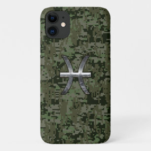 Pisces Zodiac Sign on Woodland Camouflage iPhone 11 Hoesje