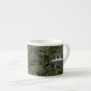 Pisces Zodiac Sign on Woodland Green Digital Camo Espresso Kop