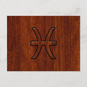 Pisces Zodiac Sign Rich Mahogany wood grain style Briefkaart