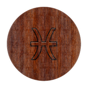 Pisces Zodiac Sign Rich Mahogany wood grain style Snijplank