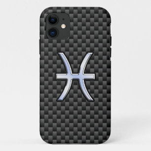 Pisces Zodiac Silver Symbol Carbon Fiber Style iPhone 11 Hoesje