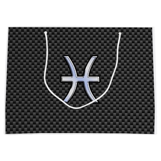 Pisces Zodiac Silver Symbol Carbon Style Large Cadeautasje (Voorkant)