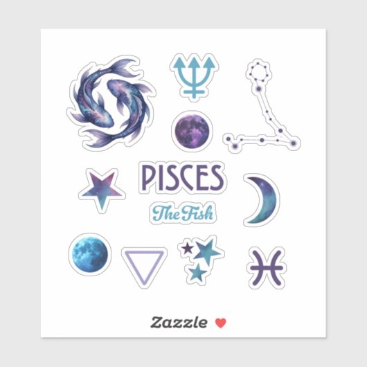 Pisces Zodiac Sticker Collection (Feuille)