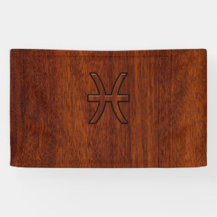 Pisces Zodiac Symbol Brown Mahogany wood style Spandoek