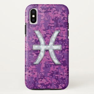 Pisces Zodiac Symbol Fuchsia Digital Camouflage iPhone XS Hoesje
