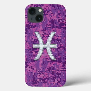 Pisces Zodiac Symbol Fuchsia Digital Camouflage iPhone 13 Hoesje