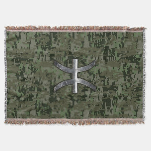 Pisces Zodiac Symbol Woodland Digital Camouflage Deken