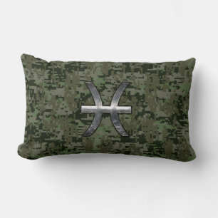 Pisces Zodiac Symbol Woodland Green Digital Camo Kussen