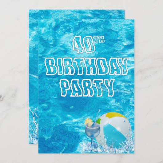 Piscine 40e anniversaire Invitation de fête (Devant / Derrière)