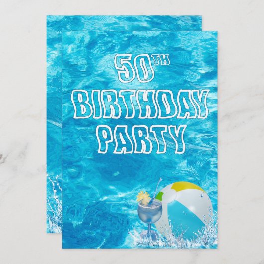 Piscine 50e anniversaire Invitation de fête (Devant / Derrière)