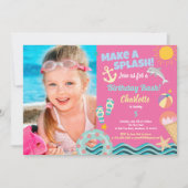 Piscine anniversaire photo invitation pour fille (Devant)