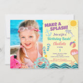 Piscine anniversaire photo invitation pour fille (Devant)