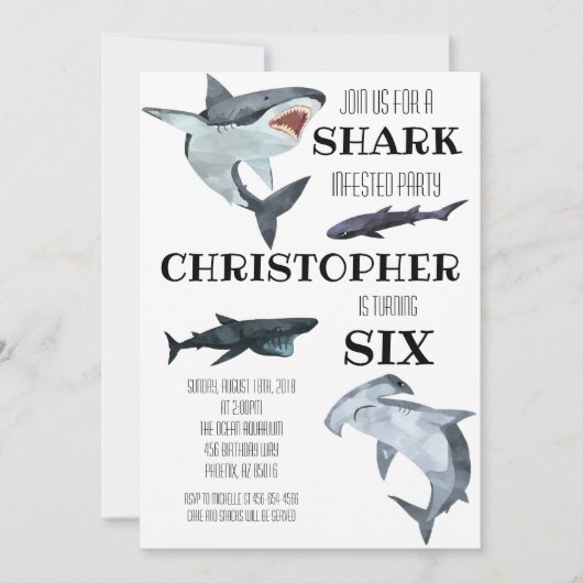 Piscine aux requins Invitation à la fête d'anniver (Devant)