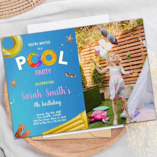 Piscine Bleue Jaune Invitations Anniversaire avec 