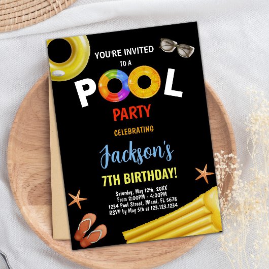 Piscine Bleue Jaune Noir Invitations Anniversaire
