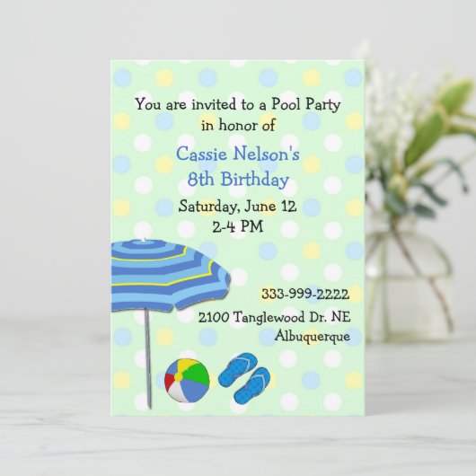 Piscine colorée fête Anniversaire Invitation (Debout devant)