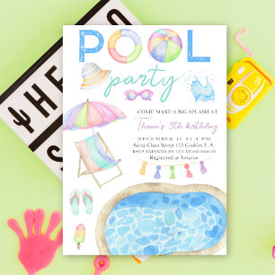 Piscine d'aquarelle Invitation d'anniversaire